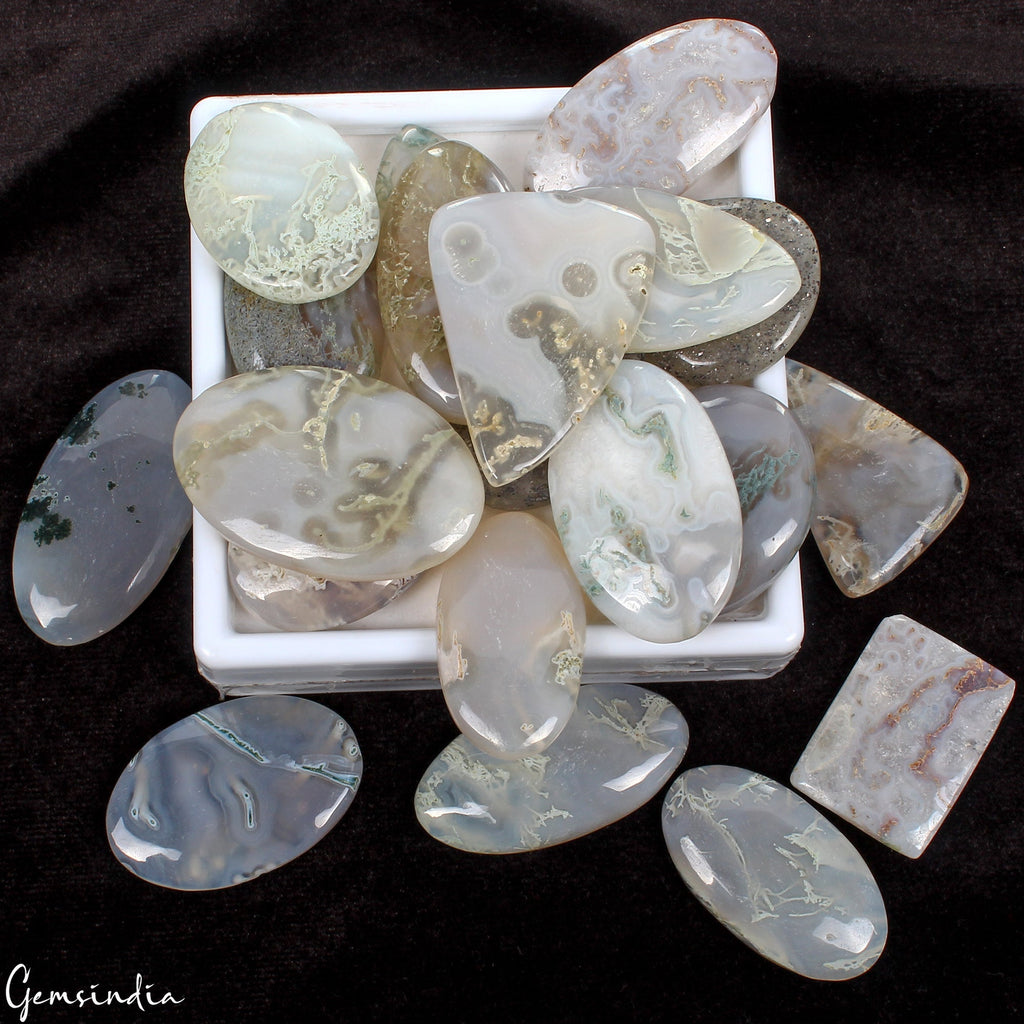 20 Pc Natural Moss Agate Top Quality 33-47mm Mix Cabochon Loose Gemstones 1080Ct