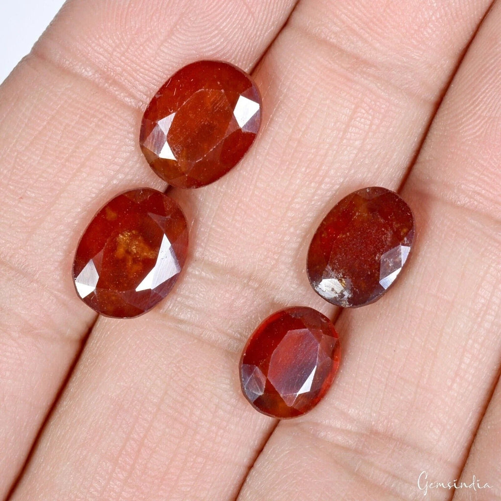 17 Ct/4Pcs Natural Untreated Brown Hessonite(Gomed) Garnet Oval Gems For Jewelry