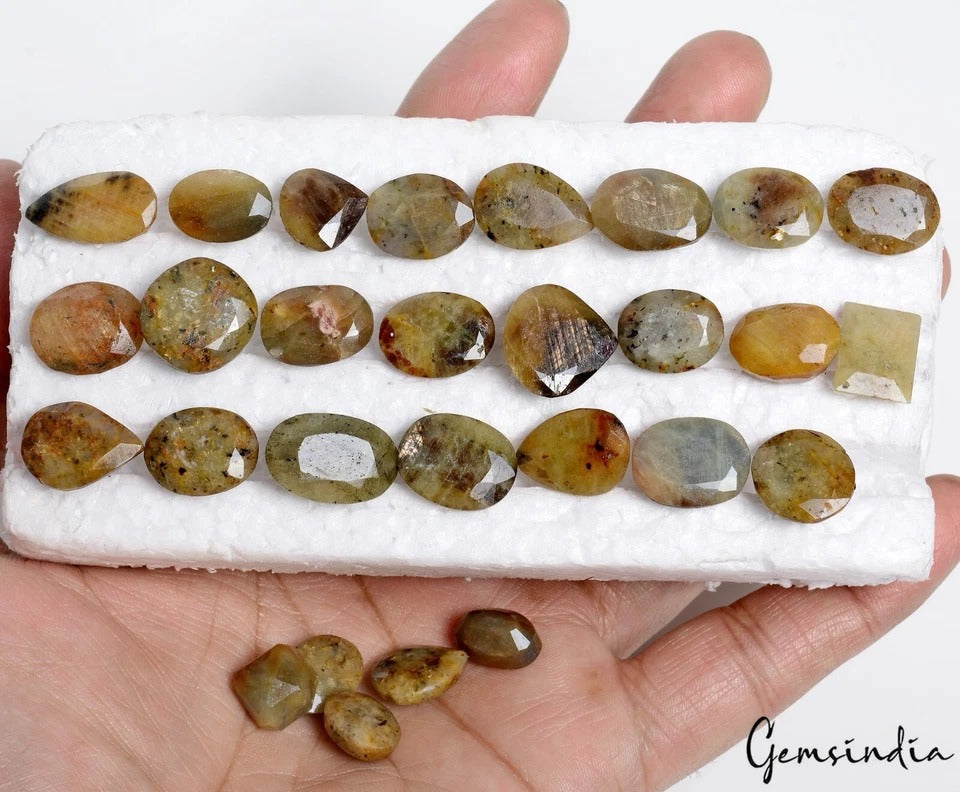 310 Ct Natural Untreated Yellow Brown Sapphire Mix Cut Loose Ring Size Gems~28Pc