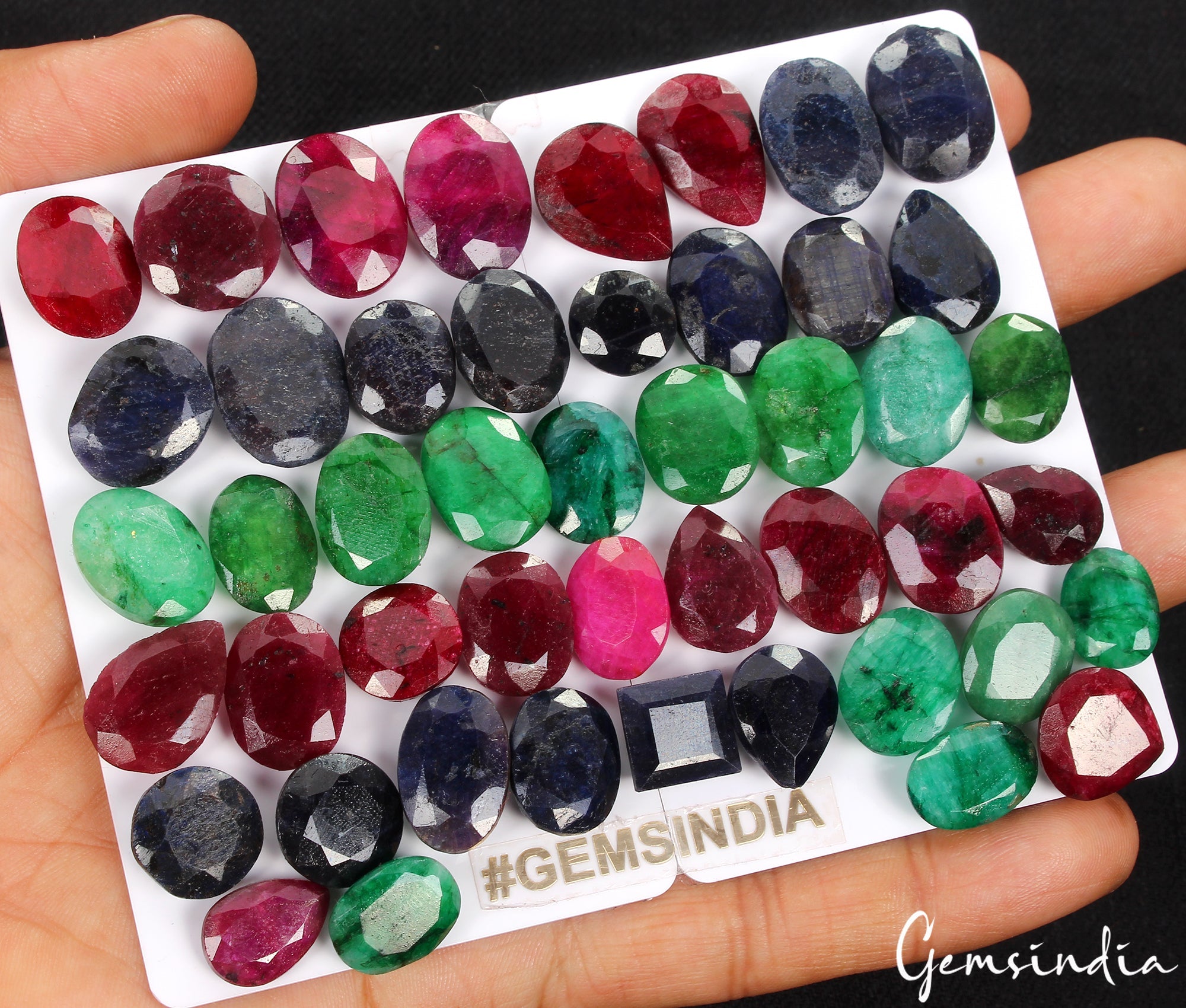 500 Ct Natural Ruby Emerald Sapphire Mix Faceted Wholesale Gemstone Lot 47 Pcs