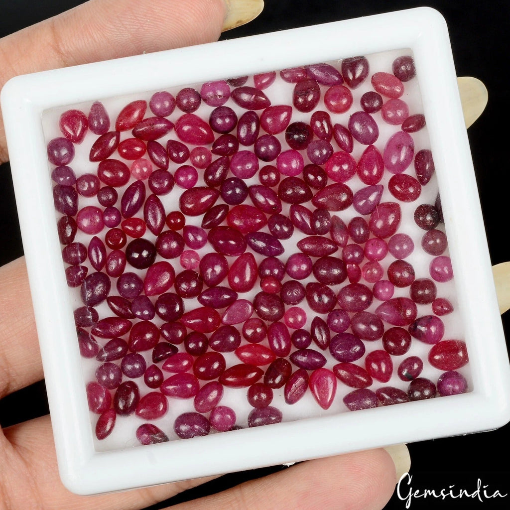 Certified 73.90 Cts/170 Pcs Natural Red Ruby Mix Cab Loose Gems Lot For Jewelry