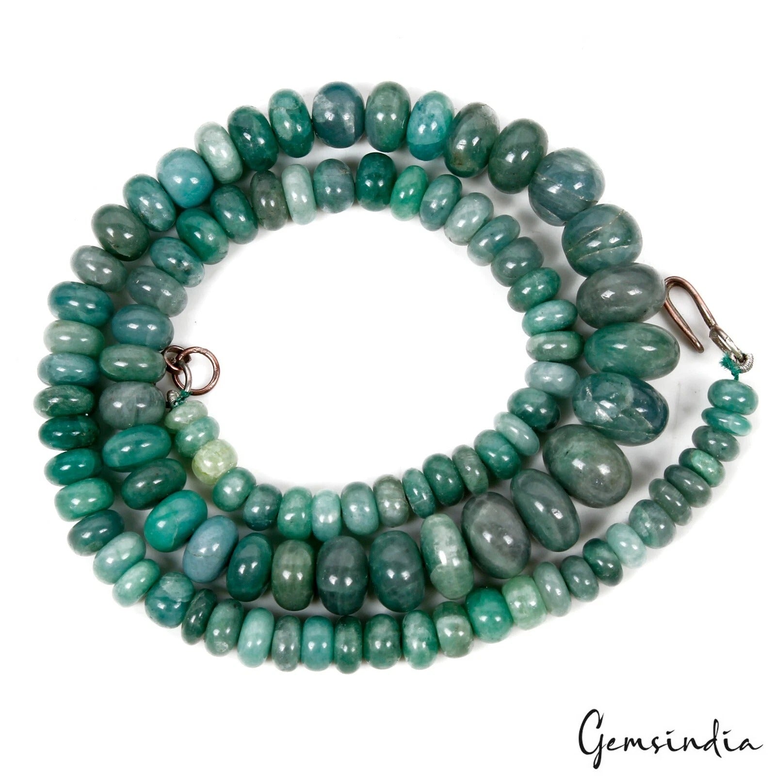 220 Ct Natural Green Emerald Gem Round Beaded Graduation Style Necklace