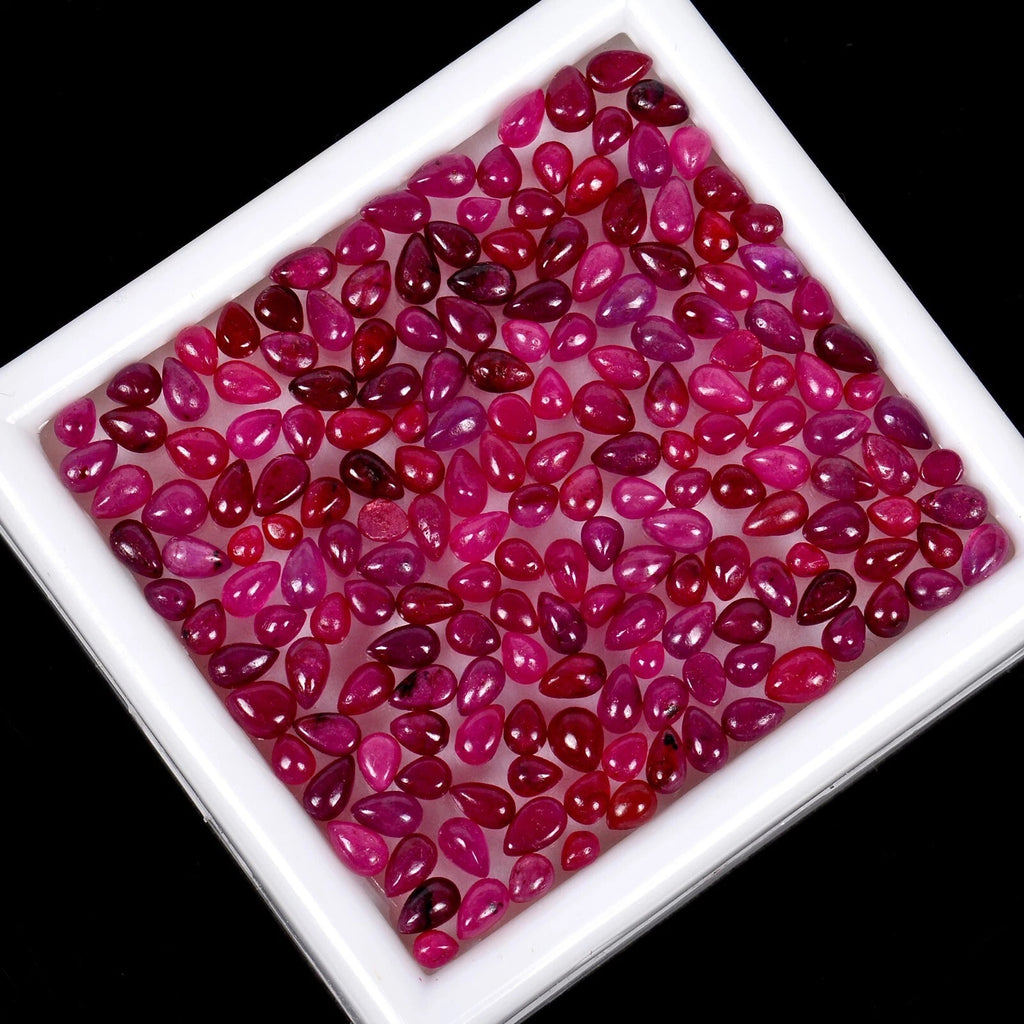 Ruby Lot, Cabochon, Pear Cabochon Gemstone, Color Enhanced — 200 Pieces, 3mm to 5mm, 72.40 Ct, Madagascar