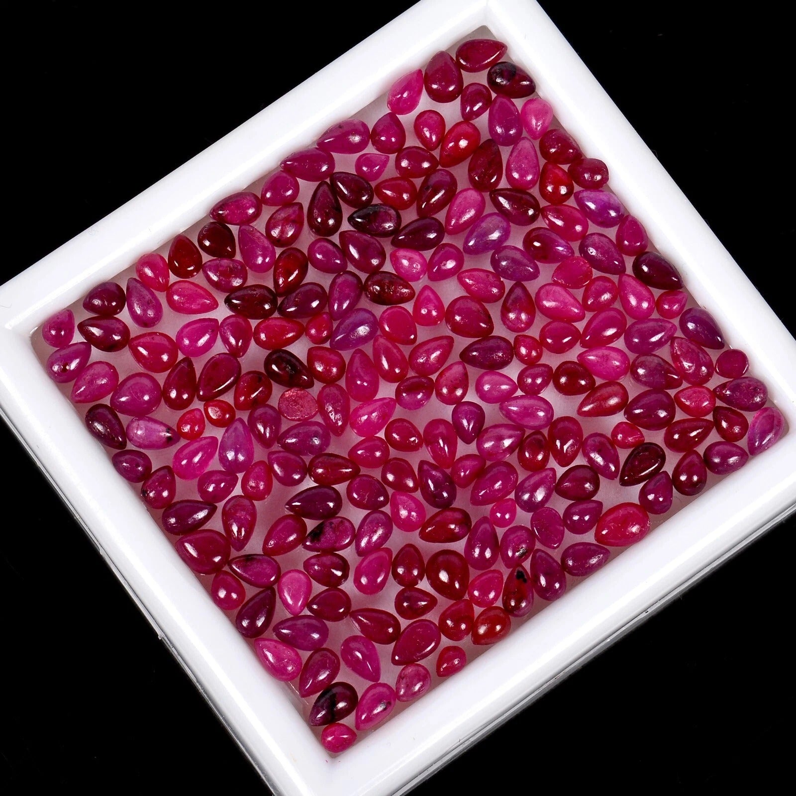 Ruby Lot, Cabochon, Pear Cabochon Gemstone, Color Enhanced — 200 Pieces, 3mm to 5mm, 72.40 Ct, Madagascar
