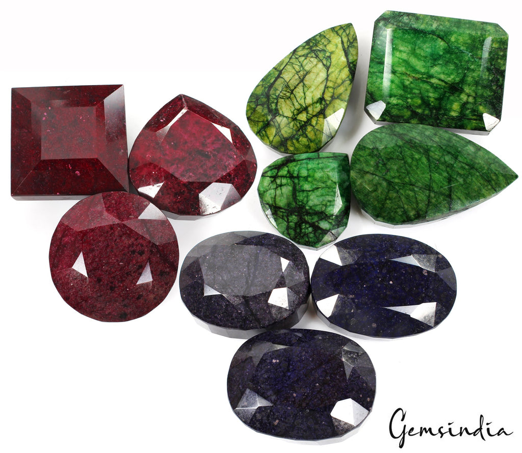 5 Kilo/10 Pcs Natural Ruby Emerald Sapphire Mix Cut Museum Size Loose Gemstones