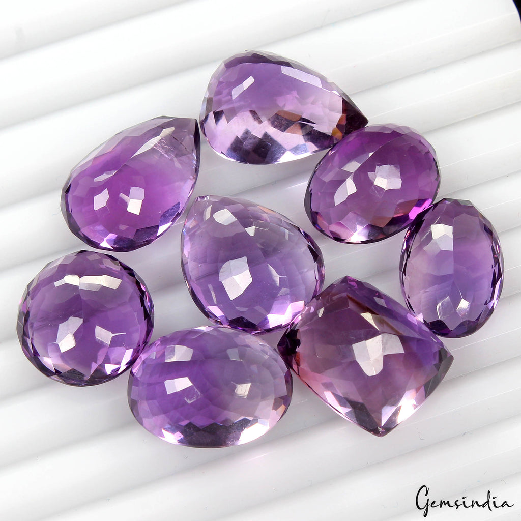 Amethyst Loose Gemstone, Oval, Pear & Cushion Faceted Cut, Purple — 16mm to 20mm, 112.10 Ct, Brazil