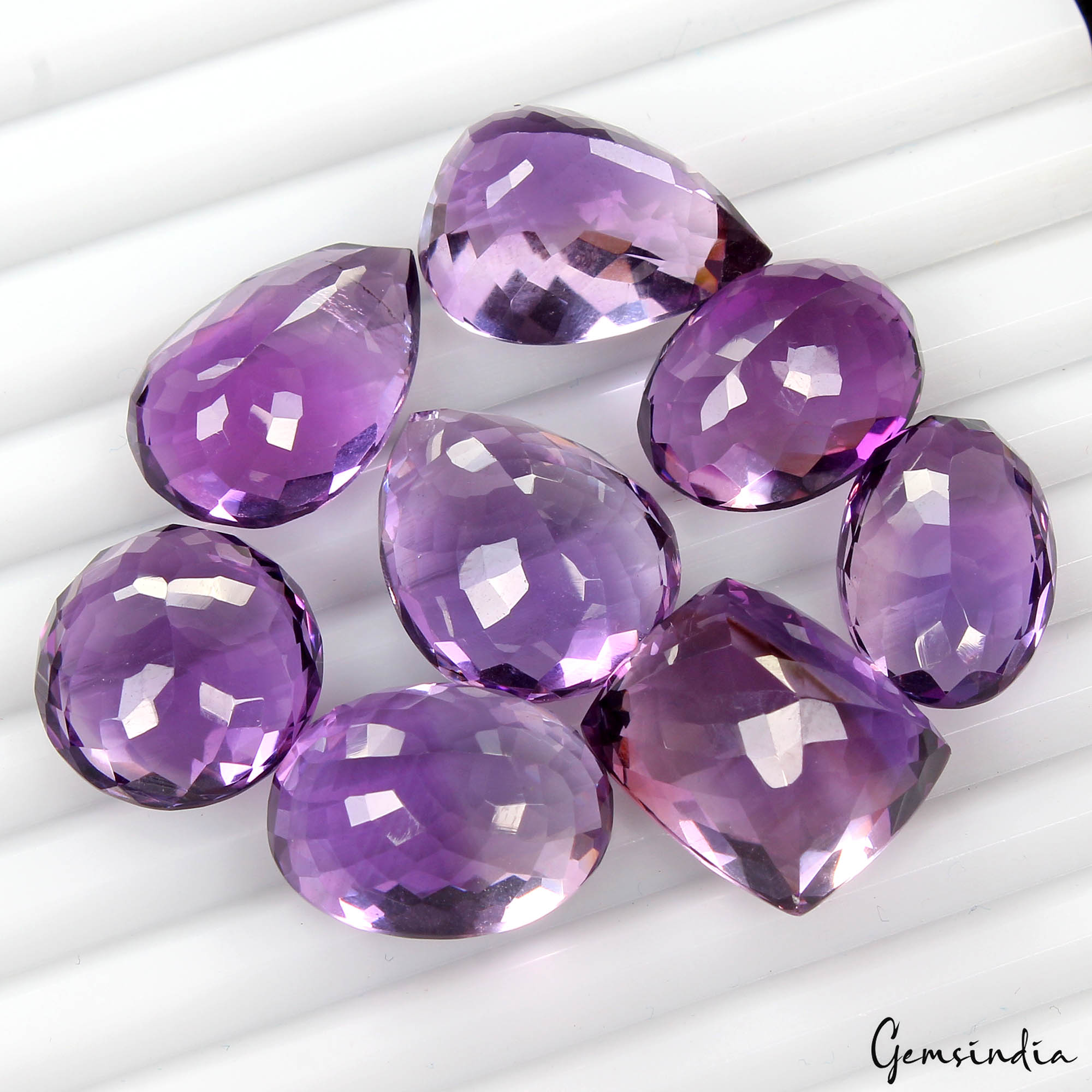 Amethyst Loose Gemstone, Oval, Pear & Cushion Faceted Cut, Purple — 16mm to 20mm, 112.10 Ct, Brazil