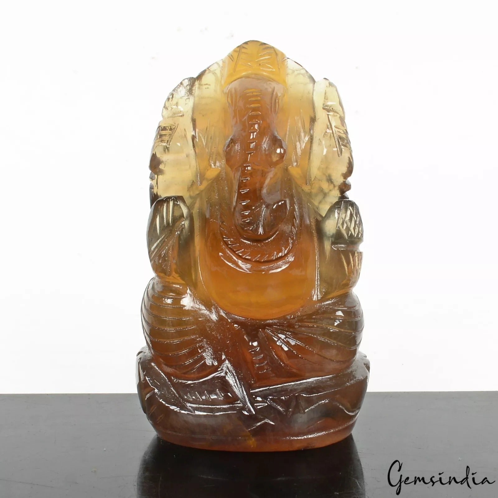 Fluorite Ganesha -Handmade Statue Good Luck Figure - Natural Gemstone Carving
