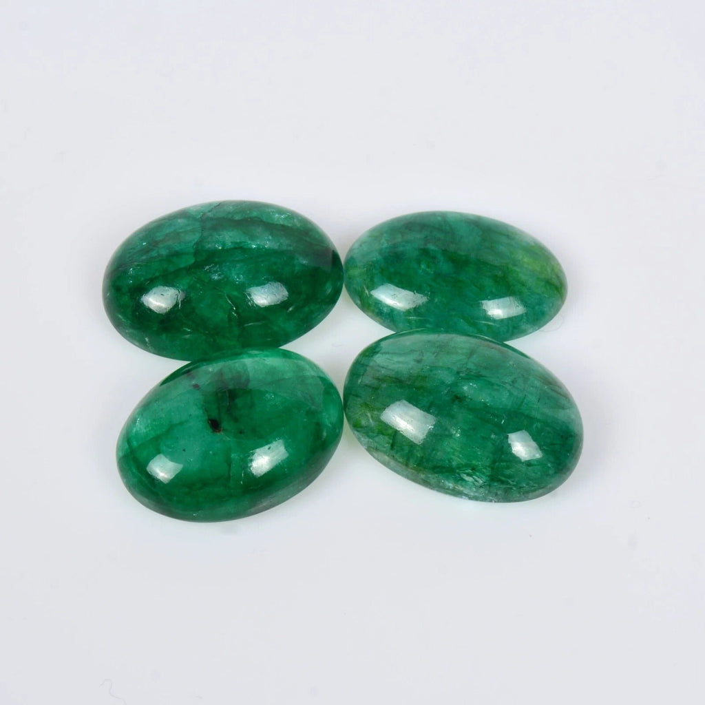 Certified 57.10 Ct/4 Pcs Natural Zambian Green Emerald Oval Cab Translucent Gems