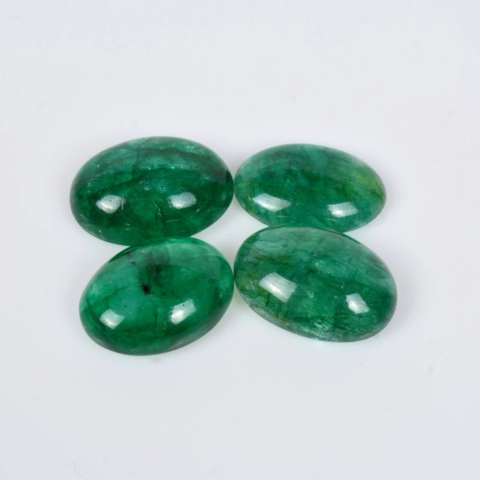Certified 57.10 Ct/4 Pcs Natural Zambian Green Emerald Oval Cab Translucent Gems