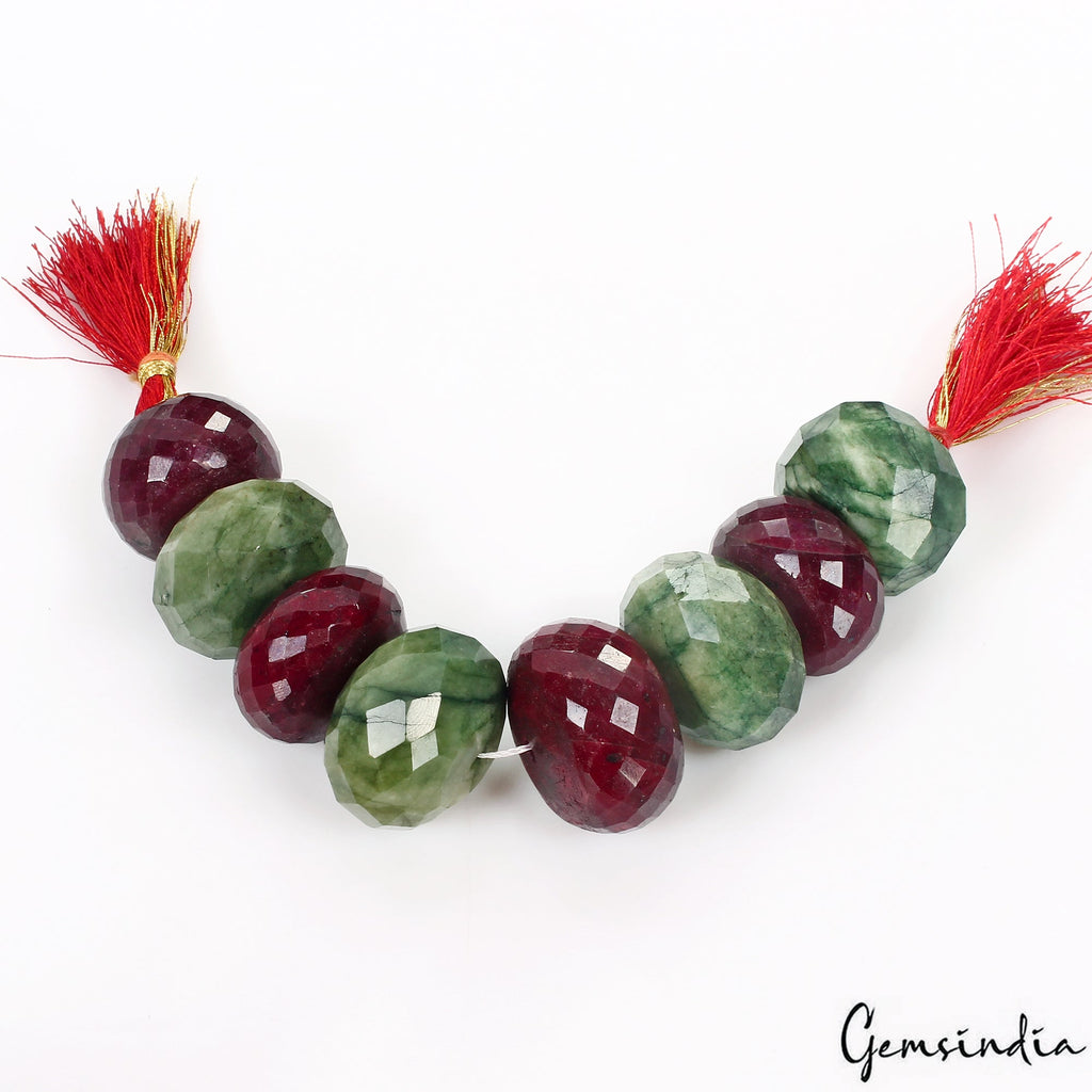 25-29mm Genuine Natural Red Ruby Green Emerald Round Cut Loose Beads Strand 5.5"
