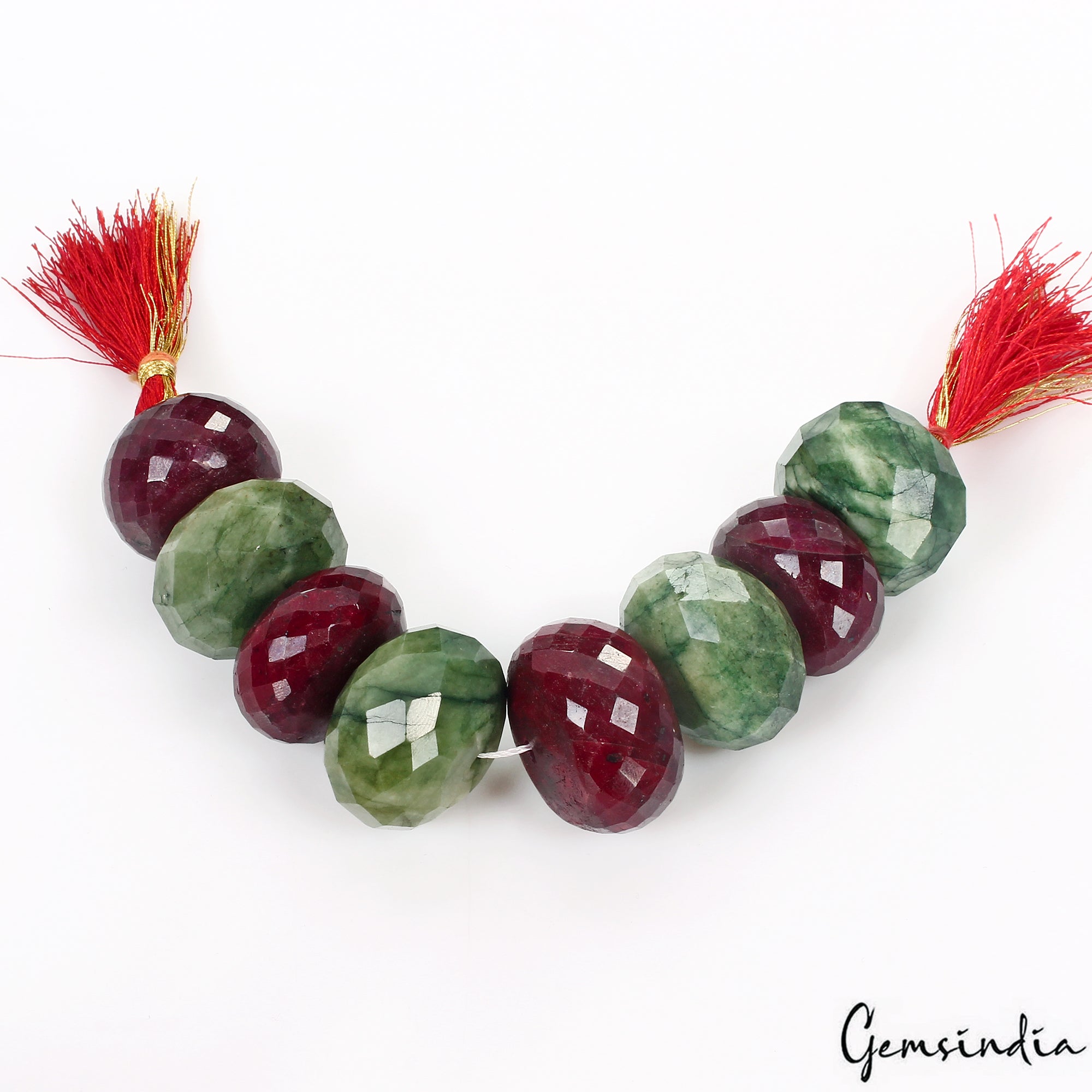 25-29mm Genuine Natural Red Ruby Green Emerald Round Cut Loose Beads Strand 5.5"