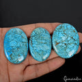 3 Pc Natural Blue Turquoise Spiderweb Oval Cabochon Huge 47-49mm Gemstones~300Ct