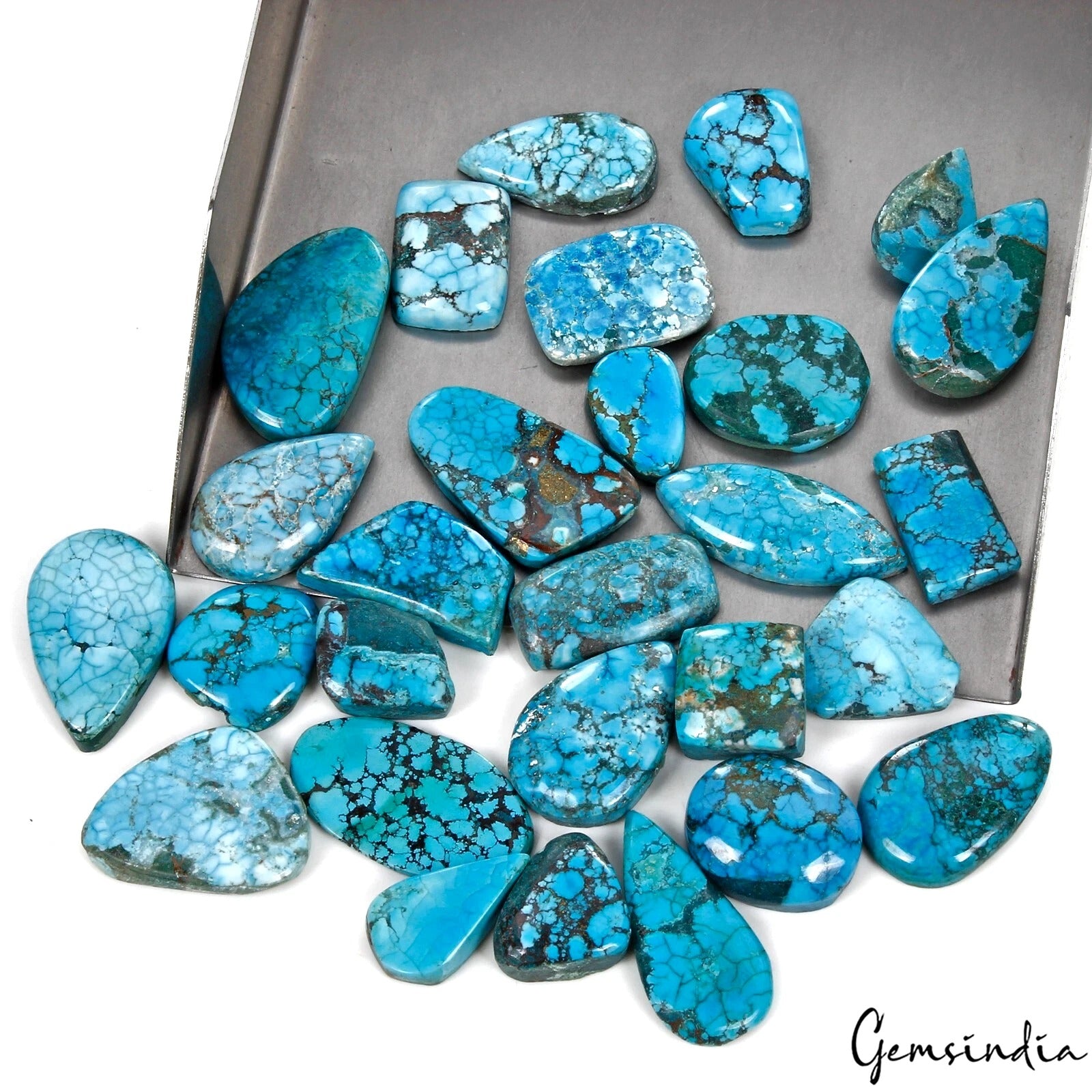 Turquoise Lot, Cabochon, Oval, Pear, Fancy, Marquise & Cushion Cabochon, Color Enhanced — 28 Pieces, 13mm, 300 Ct