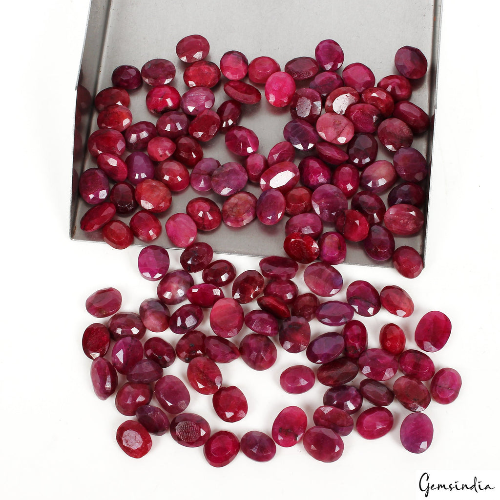 Certified 400 Cts/125 Pcs Natural Red Ruby Oval Faceted Loose Gems For Jewelry