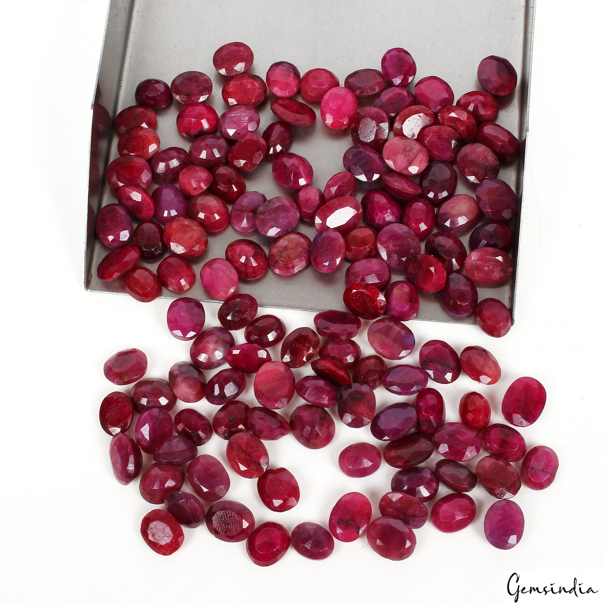 Certified 400 Cts/125 Pcs Natural Red Ruby Oval Faceted Loose Gems For Jewelry