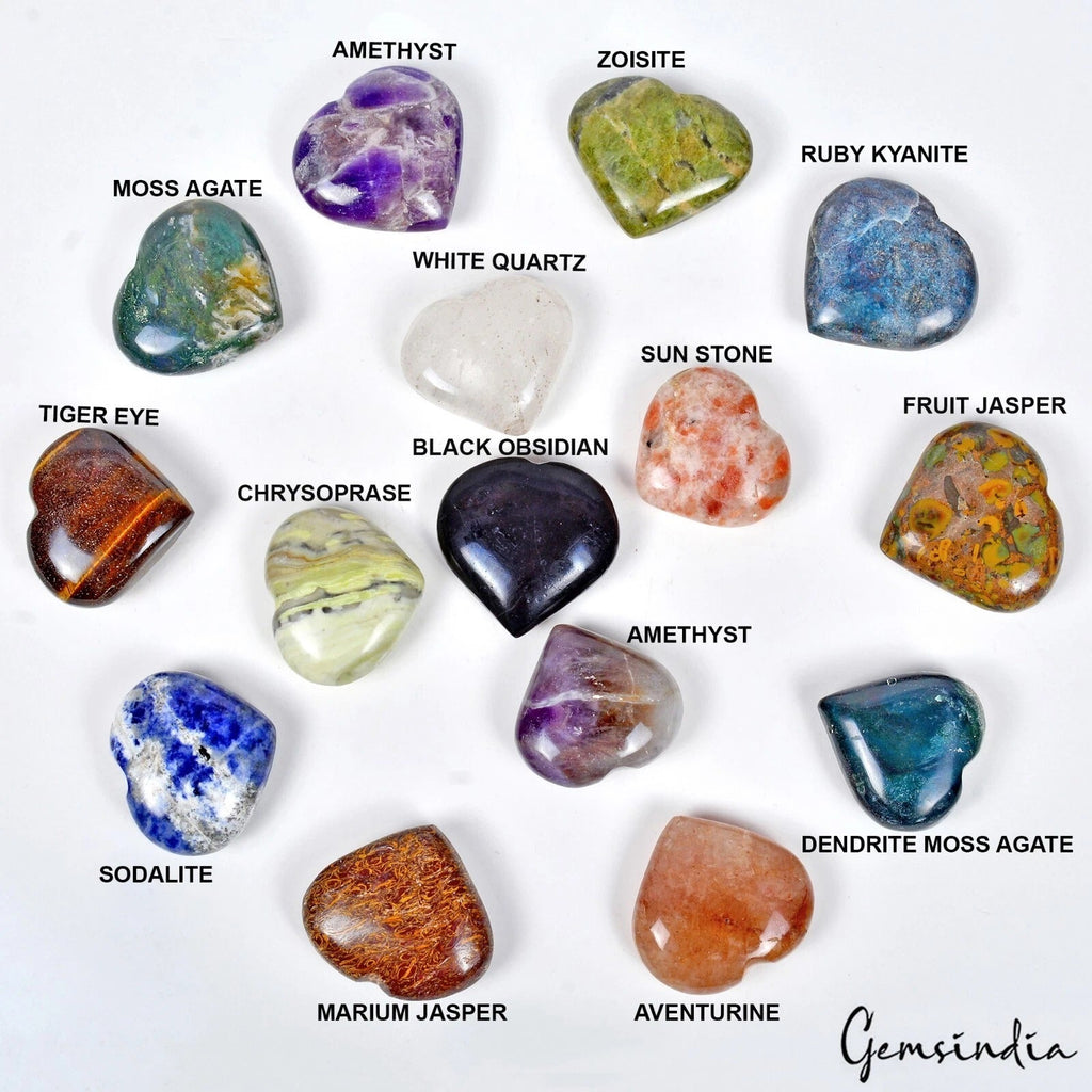 15 Pcs Heart Shaped Natural Crystals – Bulk Healing Multi Gemstones Collection