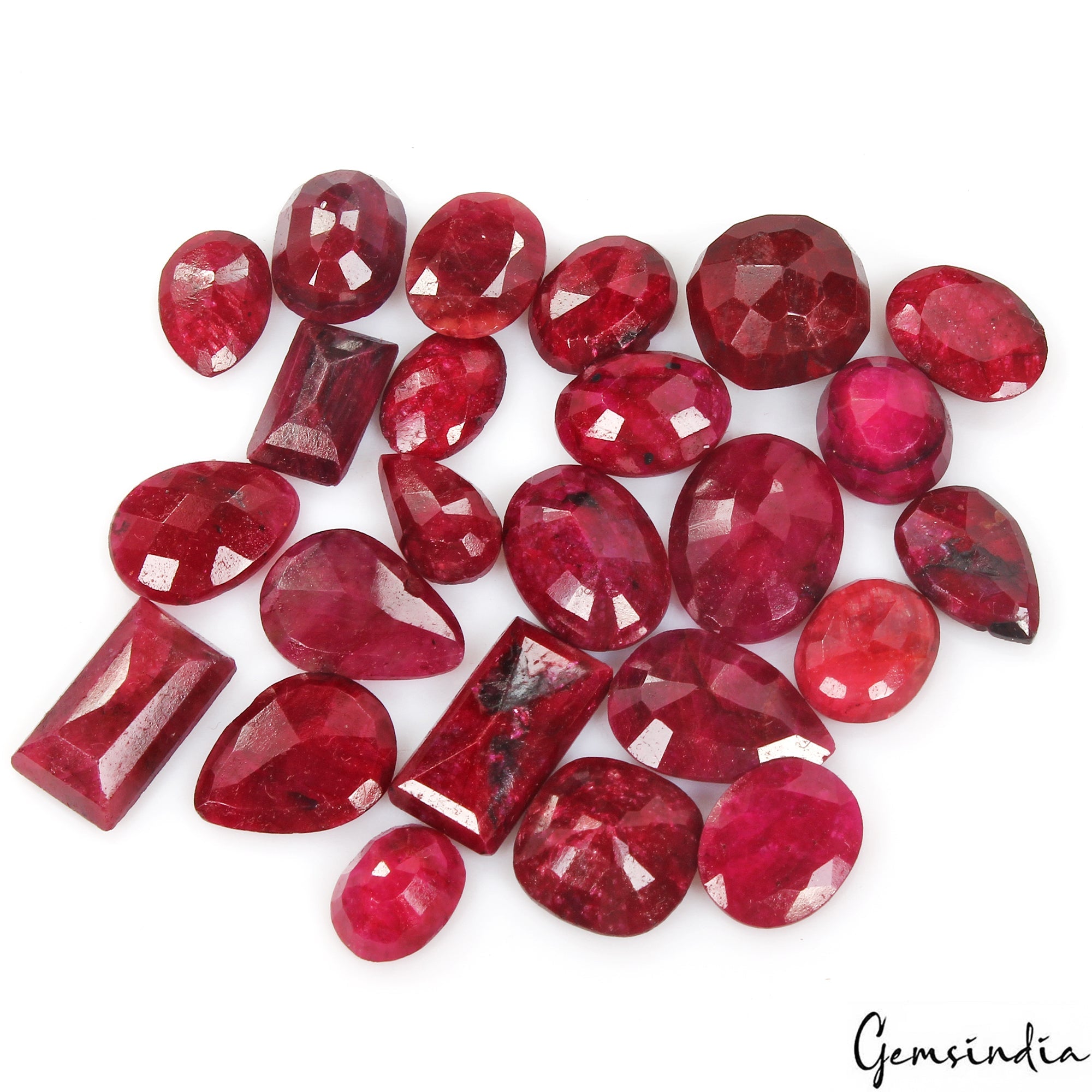 250 Cts/24 Pcs Natural Rich Red Ruby 12-20mm Mix Cut Loose Jewelry Gemstones Lot