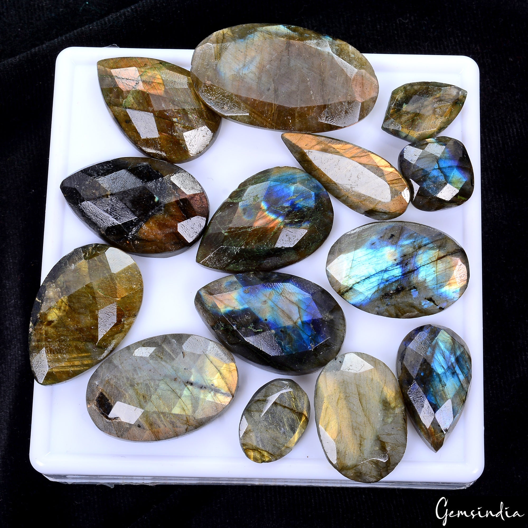 380 Cts/14 Pcs Natural Untreated Multi Shine Labradorite Mix Cut Loose Gems Lot