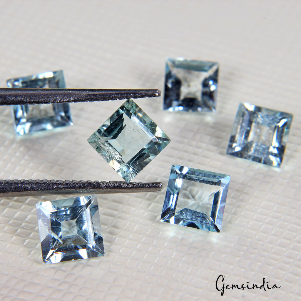 Natural Untreated Blue Aquamarine Square Cut Calibrated Certifed Gem Lot 3.00 Ct