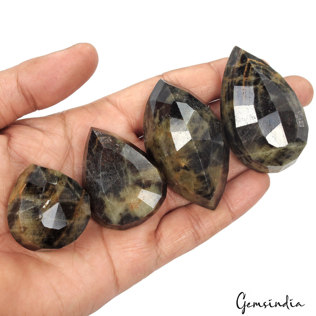 1330 Cts/4 Pcs Natural Untreated Black Sapphire Mix Faceted Loose Wholesale Gems