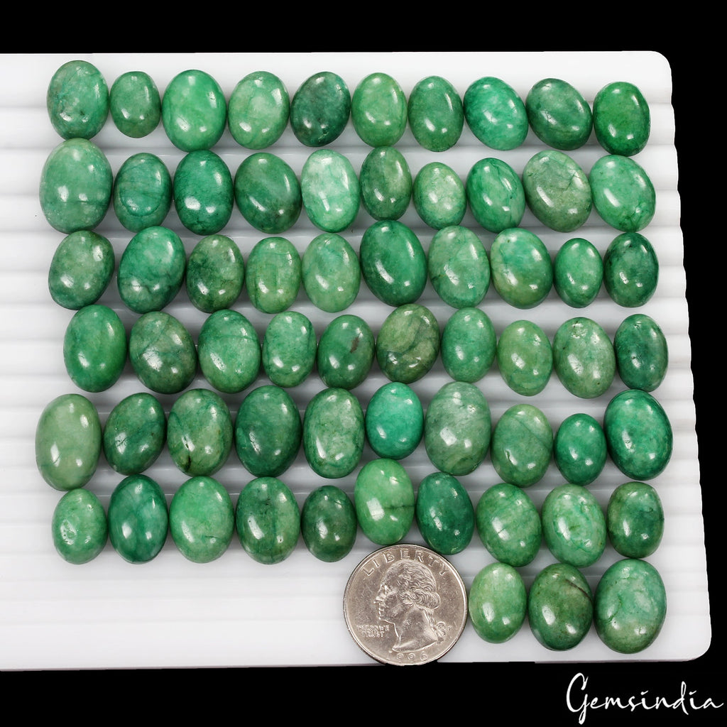 Natural 800 Cts Brazilian Green Emerald Oval Cabochon Loose Gemstone Lot 63 Pcs