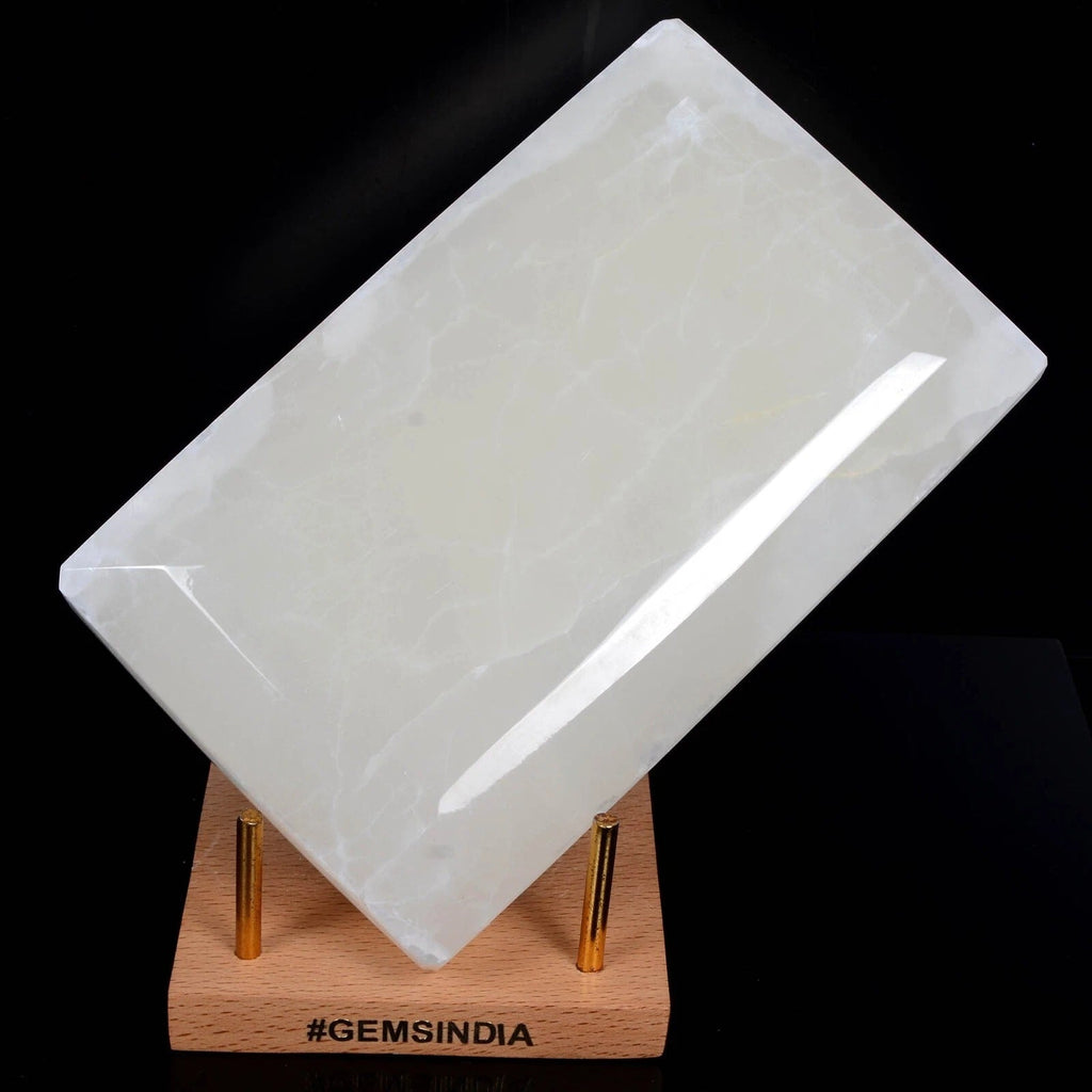 Large 1 Kilo Natural Untreated White Selenite Octagon Cut Gem Rough From Back