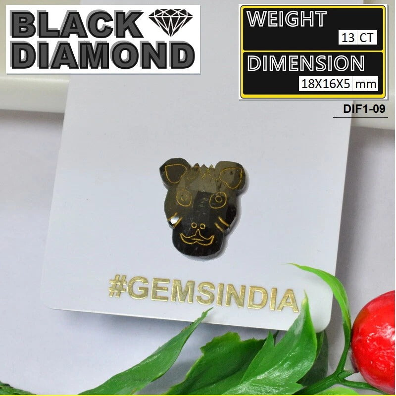 13.00cts Rare Tiger Face Cut Carving Jet Black Natural Earth Mined Loose Diamond
