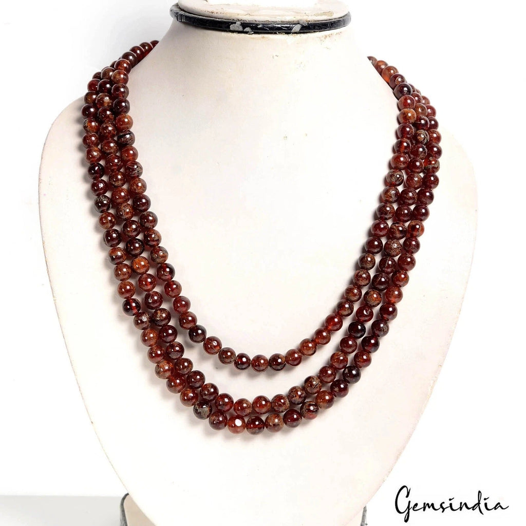 3 Strand Hessonite Garnet Amazing 827 Ct Beaded Stunning 7-8mm Necklace Jewelry