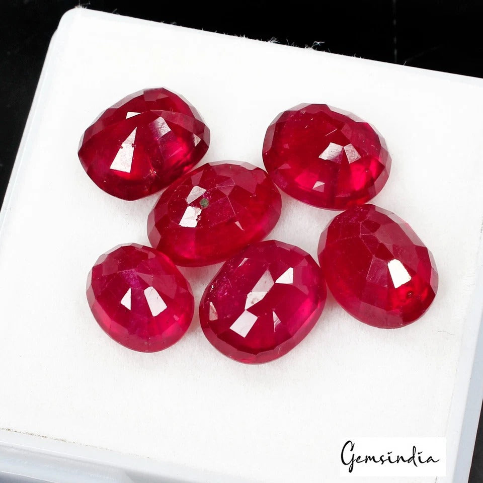 Ruby Lot, Loose Gemstone, Oval & Cushion Cut, Heated — 6 Pieces, 9mm to 11mm, 30.40 Ct, Mozambique