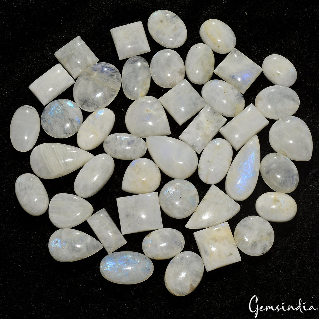 920 Ct Natural Blue Shine Moonstone Mix Cabochon Loose Untreated Gemstones~42 Pc