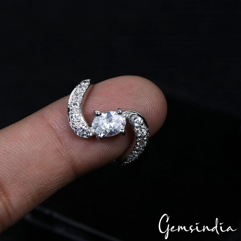 925 Sterling Silver Solitaire White Zircon Designer Handmade Ring- Size 6 US