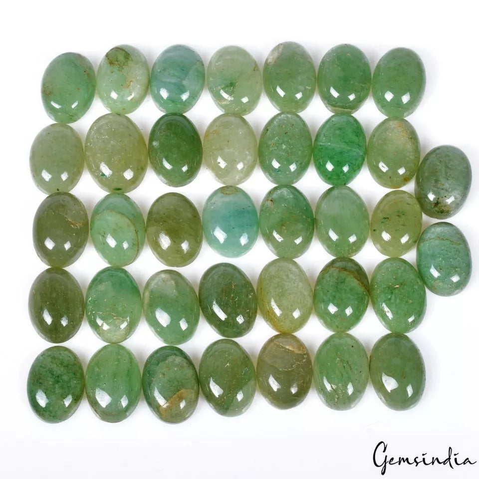 450 Ct/37 Pcs Natural Nice Green Aventurine Loose Oval Cab Untreated Gemstones