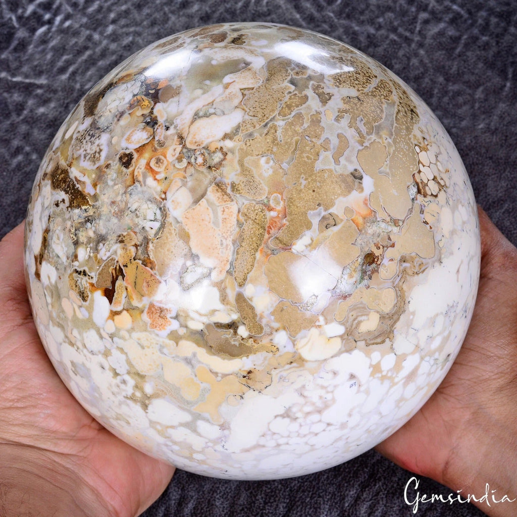 7 in Orbicular KING COBRA OCEAN JASPER Gemstone Healing Crystal Sphere w/ Stand