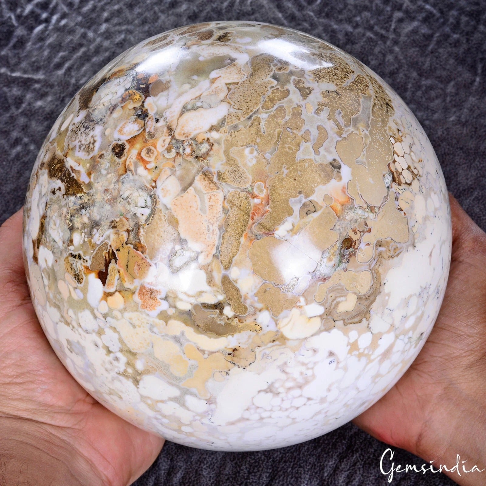 7 in Orbicular KING COBRA OCEAN JASPER Gemstone Healing Crystal Sphere w/ Stand