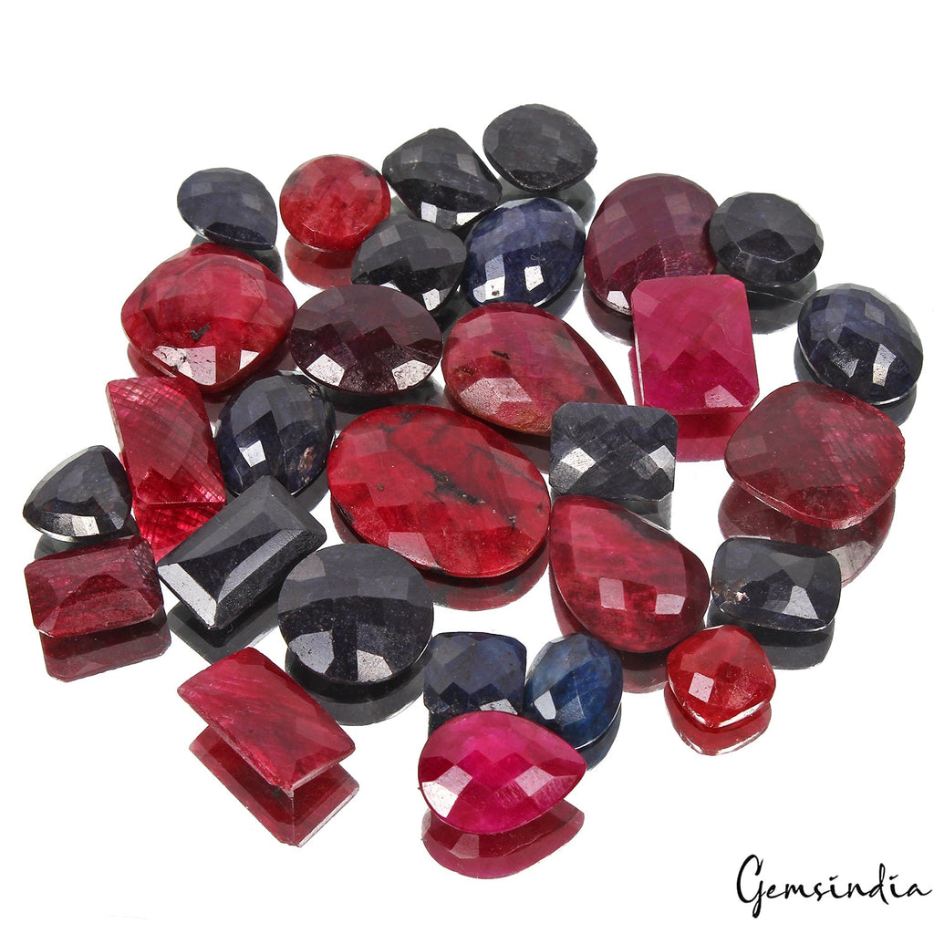 500 Cts/29 Pcs Natural Red Ruby Blue Sapphire Mix Checker Cut Gems For Jewelry