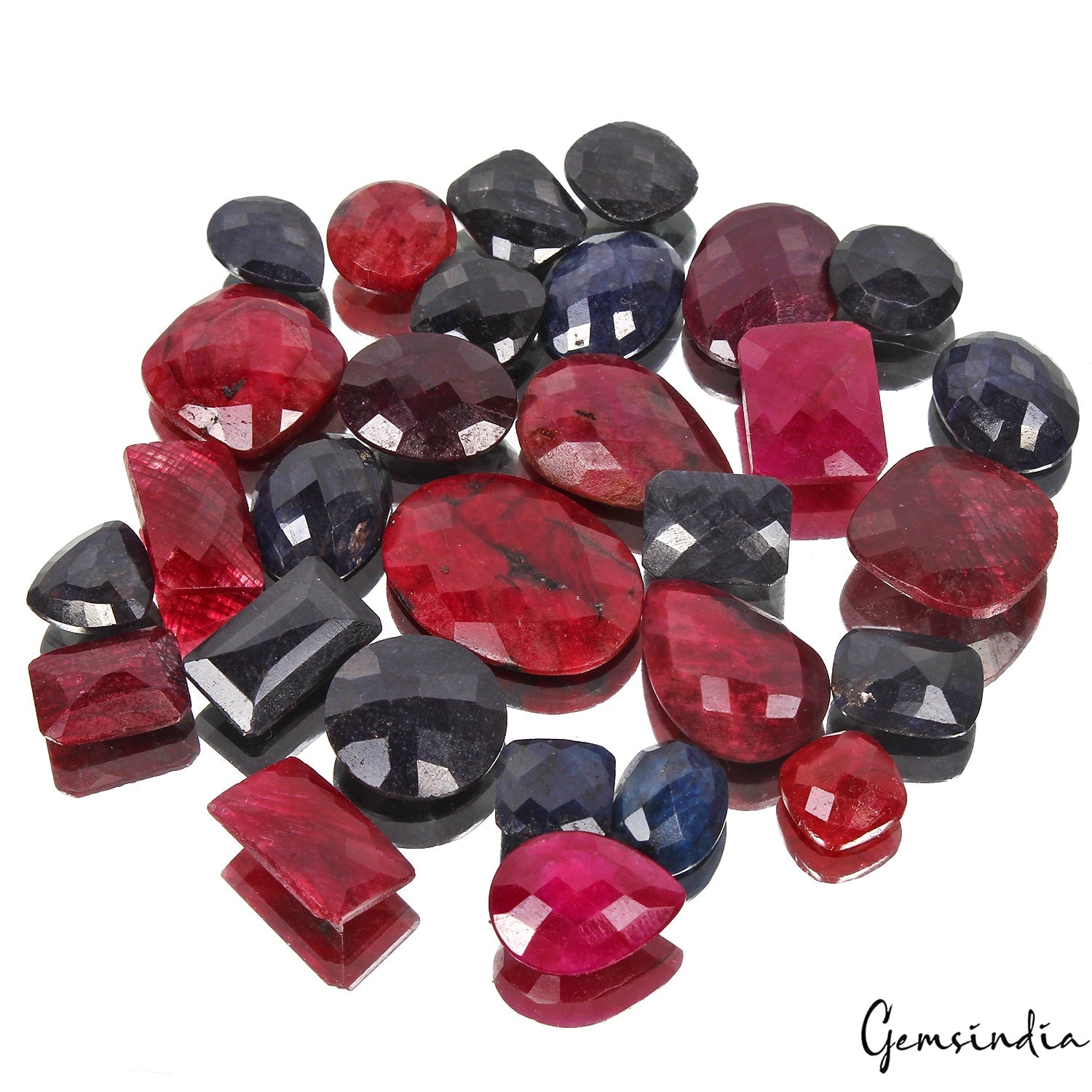 500 Cts/29 Pcs Natural Red Ruby Blue Sapphire Mix Checker Cut Gems For Jewelry
