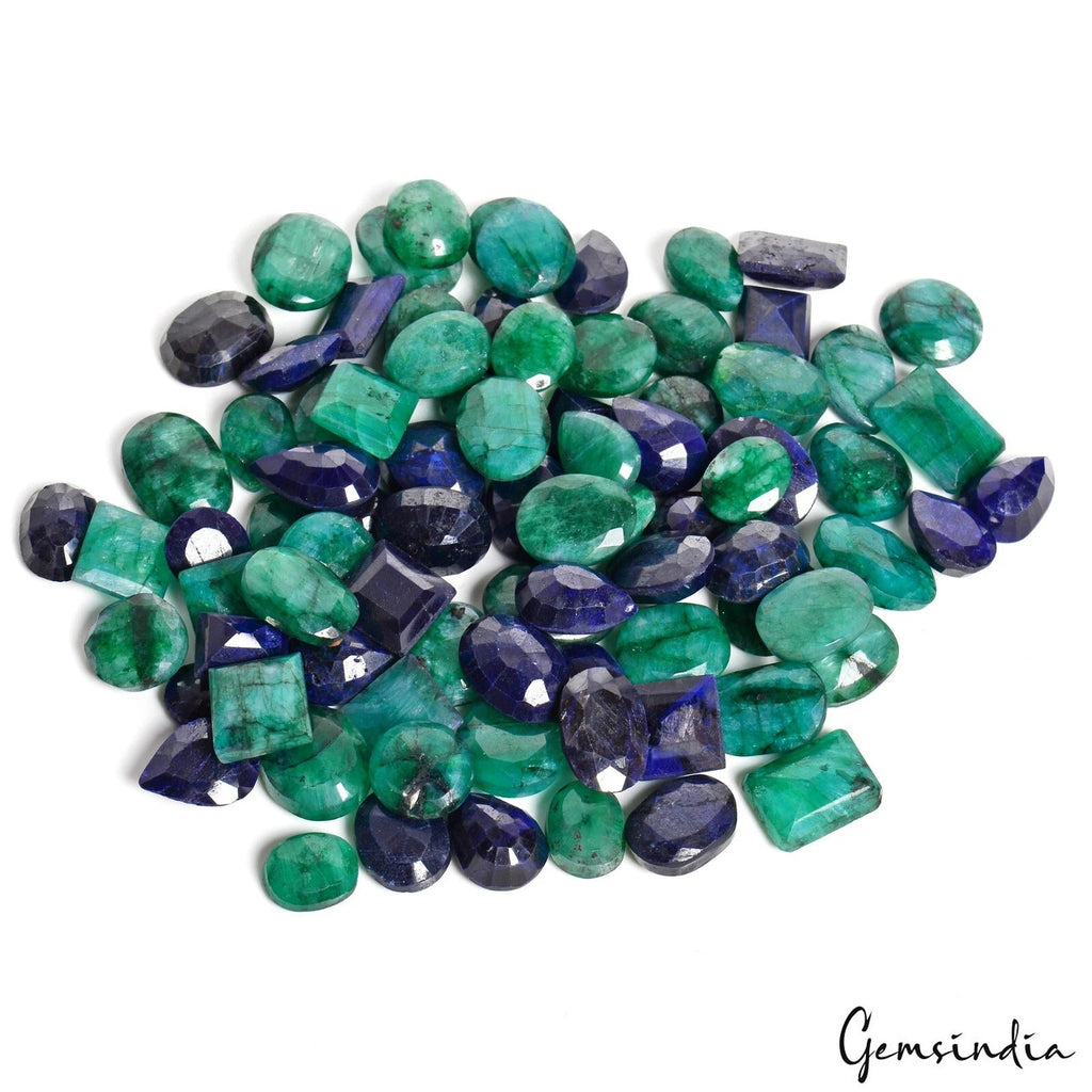830 Ct/84 Pcs Natural Emerald Sapphire Mix Cut Loose Ring Size Gemstones 10-16mm