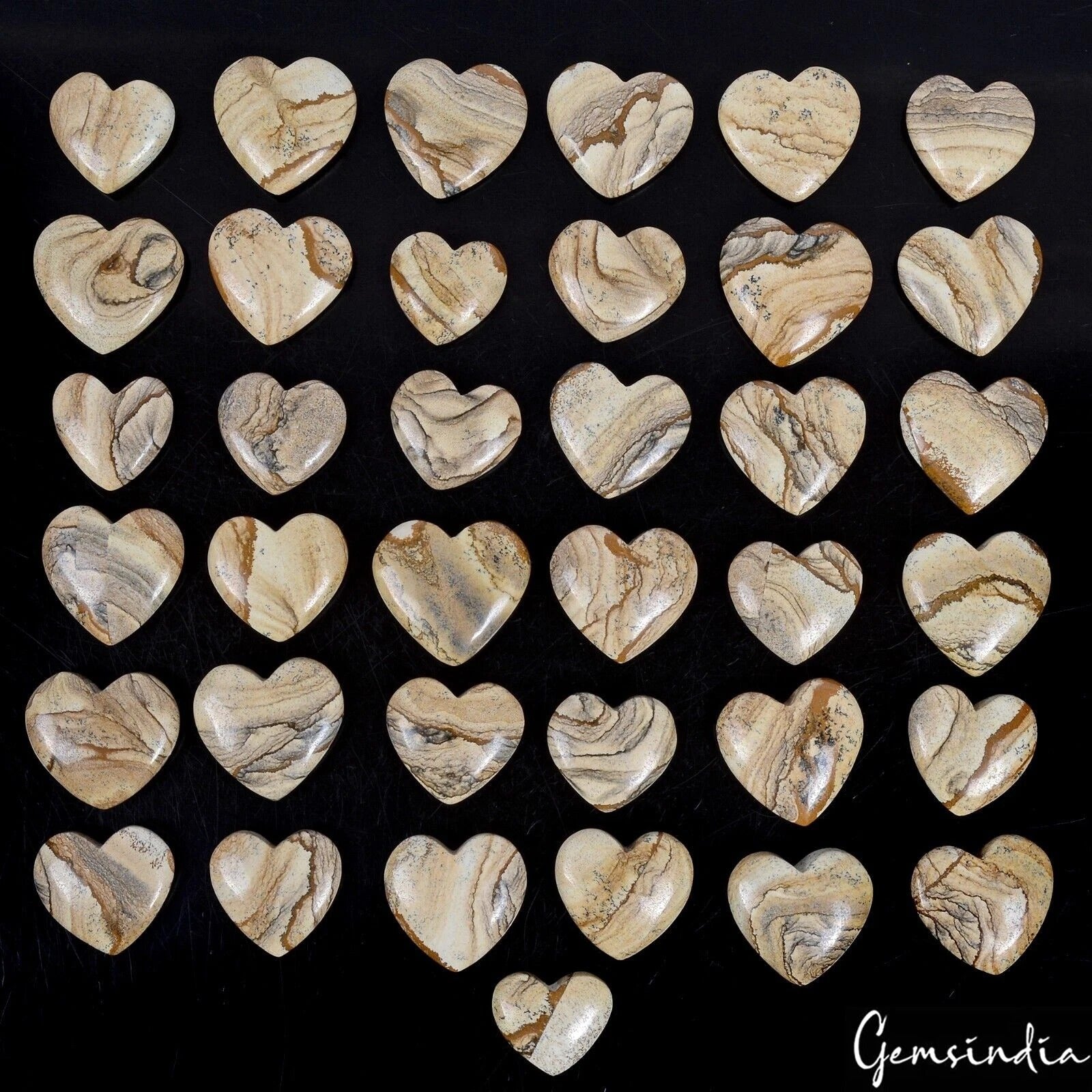 2500 Ct Natural Picture Jasper Handmade Cabochon Puffed Heart Loose Gems 37 Pcs