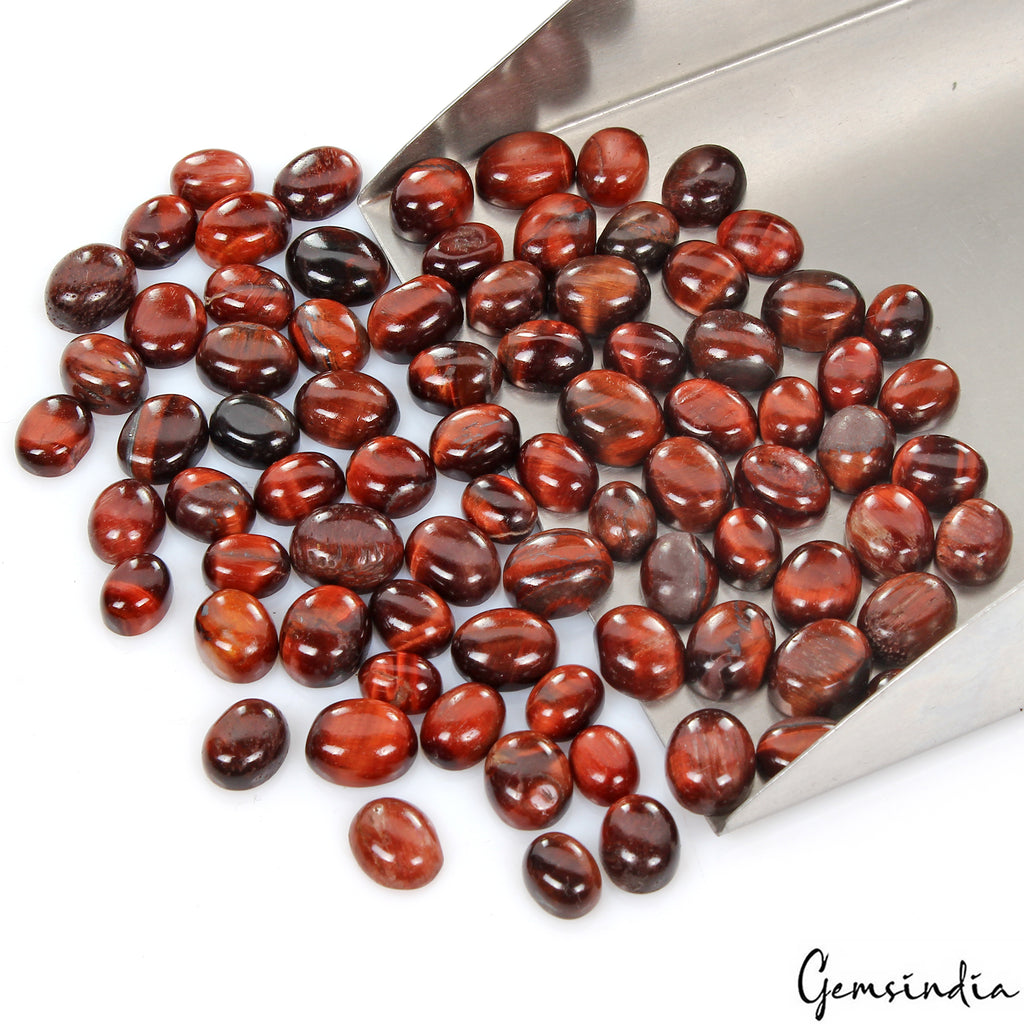 Tiger Eye Lot, Cabochon, Untreated, Red — 81 Pieces, 9mm to 11mm, 250 Ct