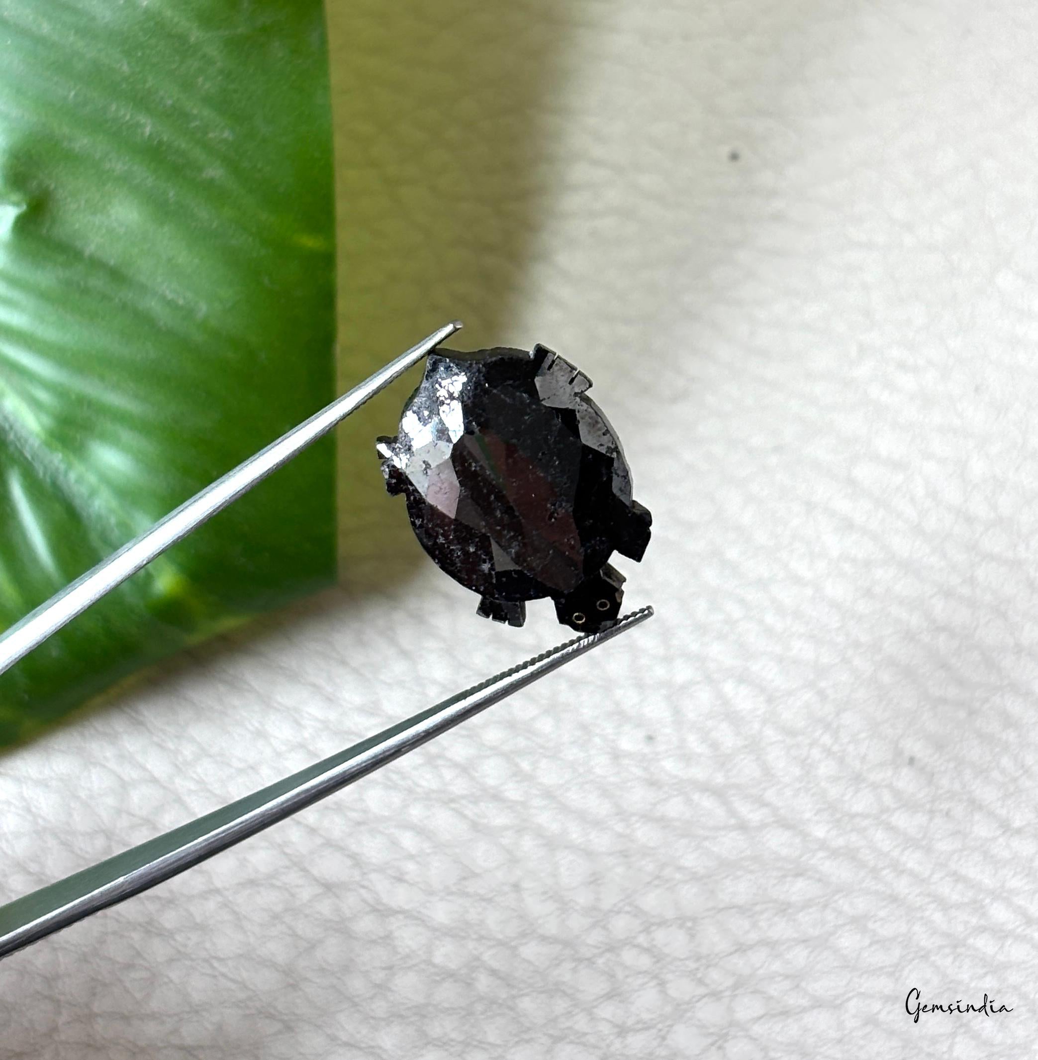 15cts Loose Black Color Turtle Shape Rose Cut Faceted Diamond Earth Mined Stone