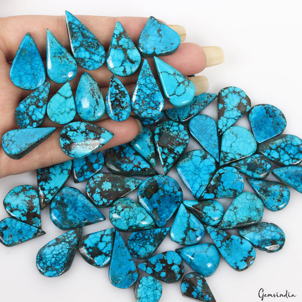 600 Ct/52 Pcs Natural USA Blue Spiderweb Turquoise Pear Cab Loose Wholesale Gems