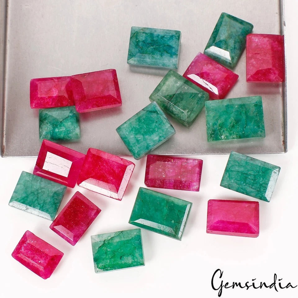 Emerald Lot, Loose Gemstone, Color Enhanced, Red — 20 Pieces, 12mm to 17mm, 219.20 Ct, Brazil