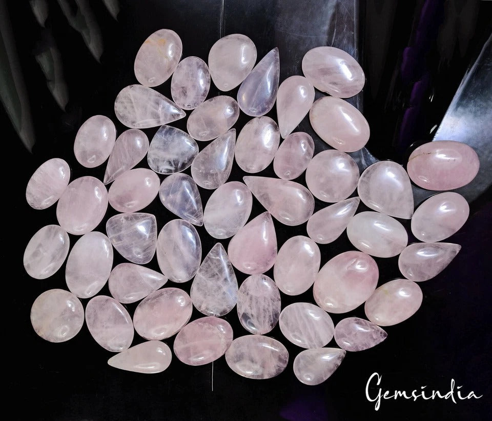 1500 Ct Natural Untreated Pink Rose Quartz Mix Cabochon Loose Gemstone Lot 48 Pc