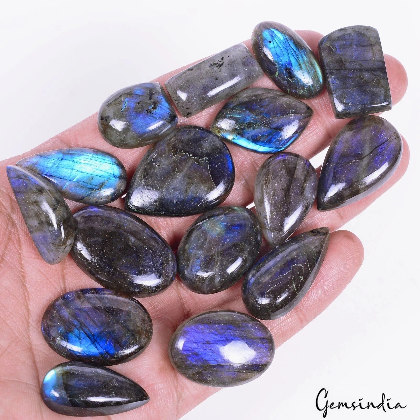 400 Cts/16 Pcs Natural Untreated Blue Shine Labradorite Mixed Cab Wholesale Gems