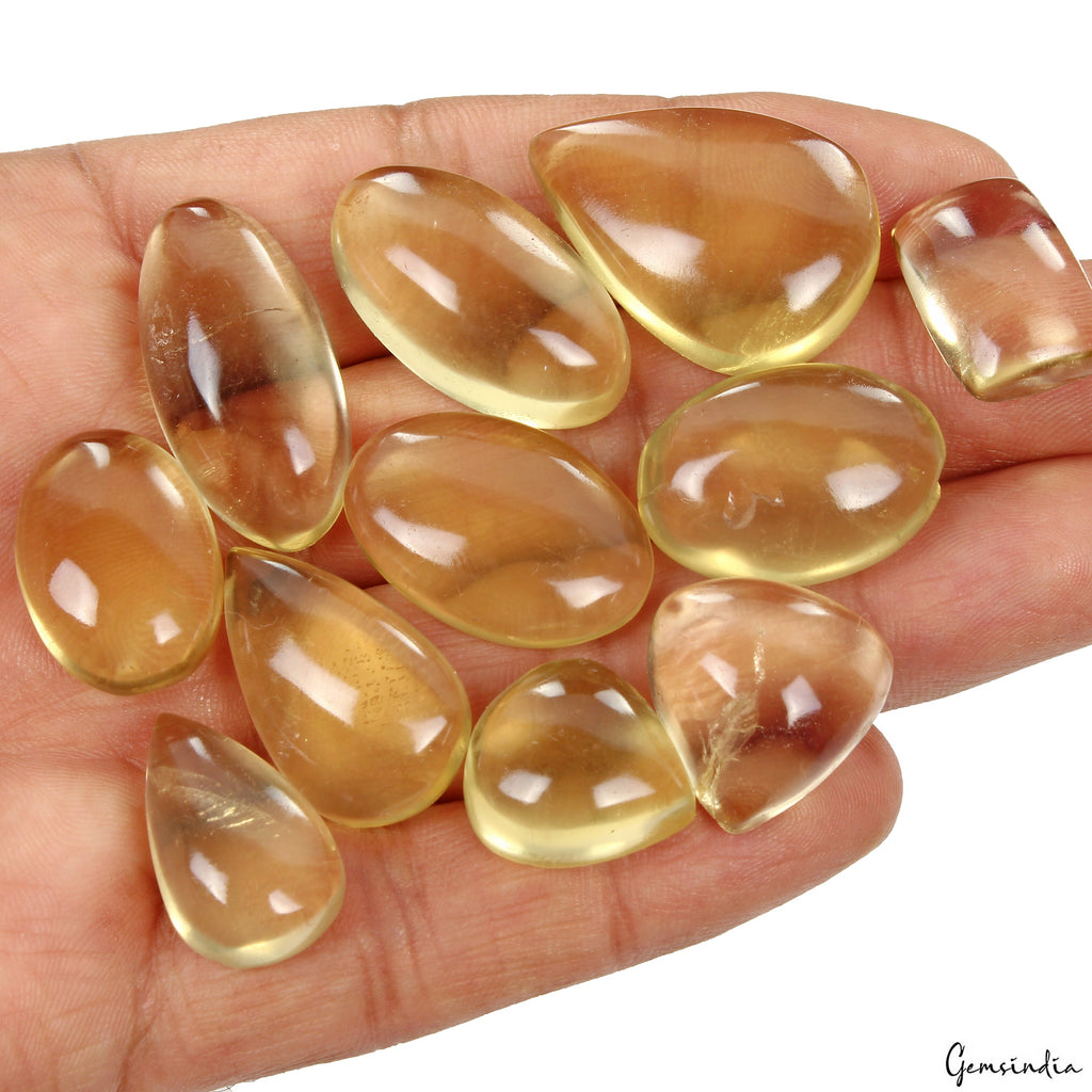 11 Pcs Natural Lemon Citrine Quartz Mix Cabochon Loose 17-29mm Gemstones ~260 Ct