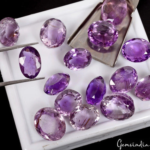 Amethyst Lot, Loose Gemstone, Oval Cut, Purple — 15 Pieces, 11mm to 14mm, 95.00 Ct, Brazil