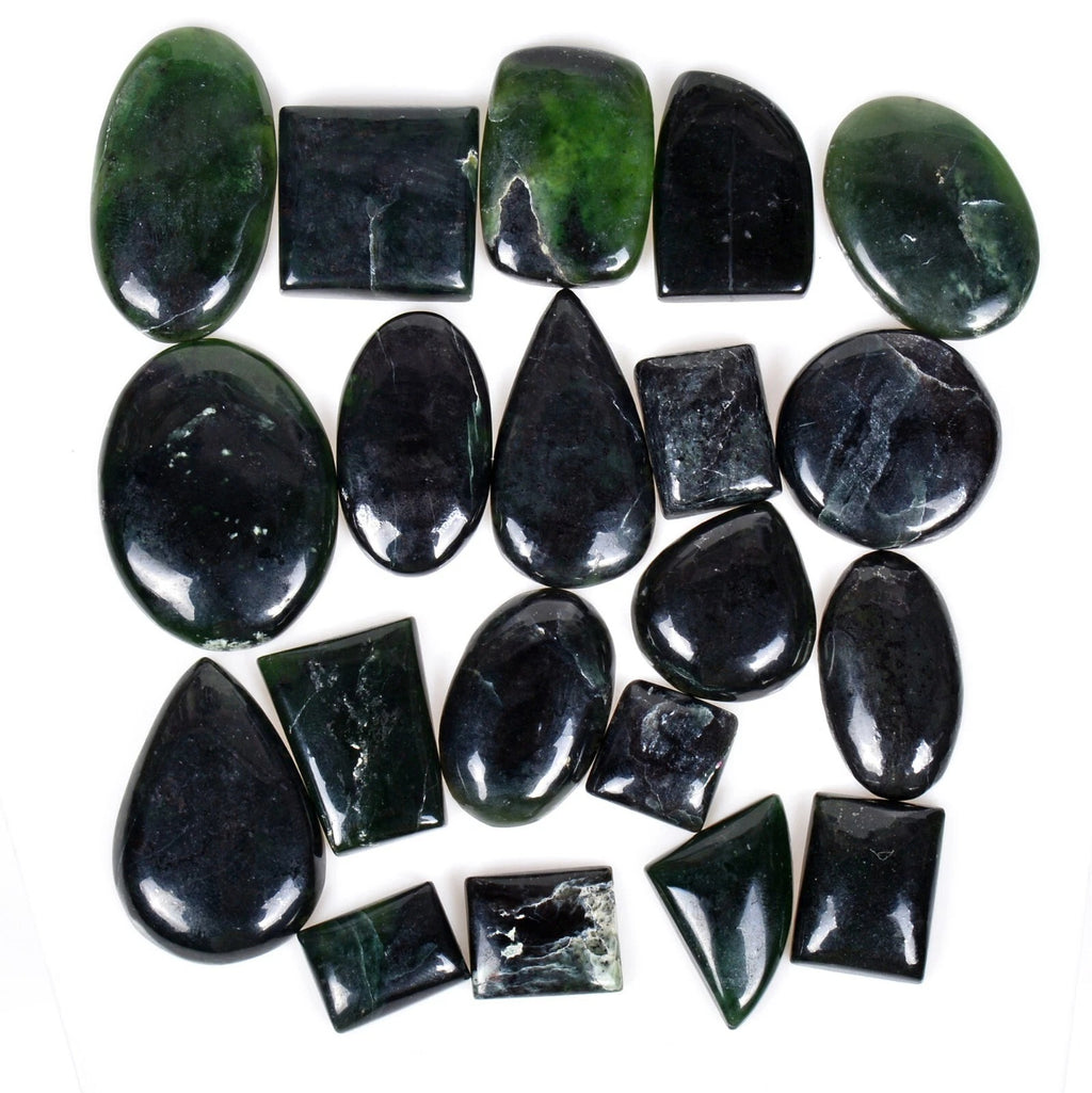Serpentine Lot, Cabochon, Untreated, Green — 20 Pieces, 14mm to 36mm, 530 Ct