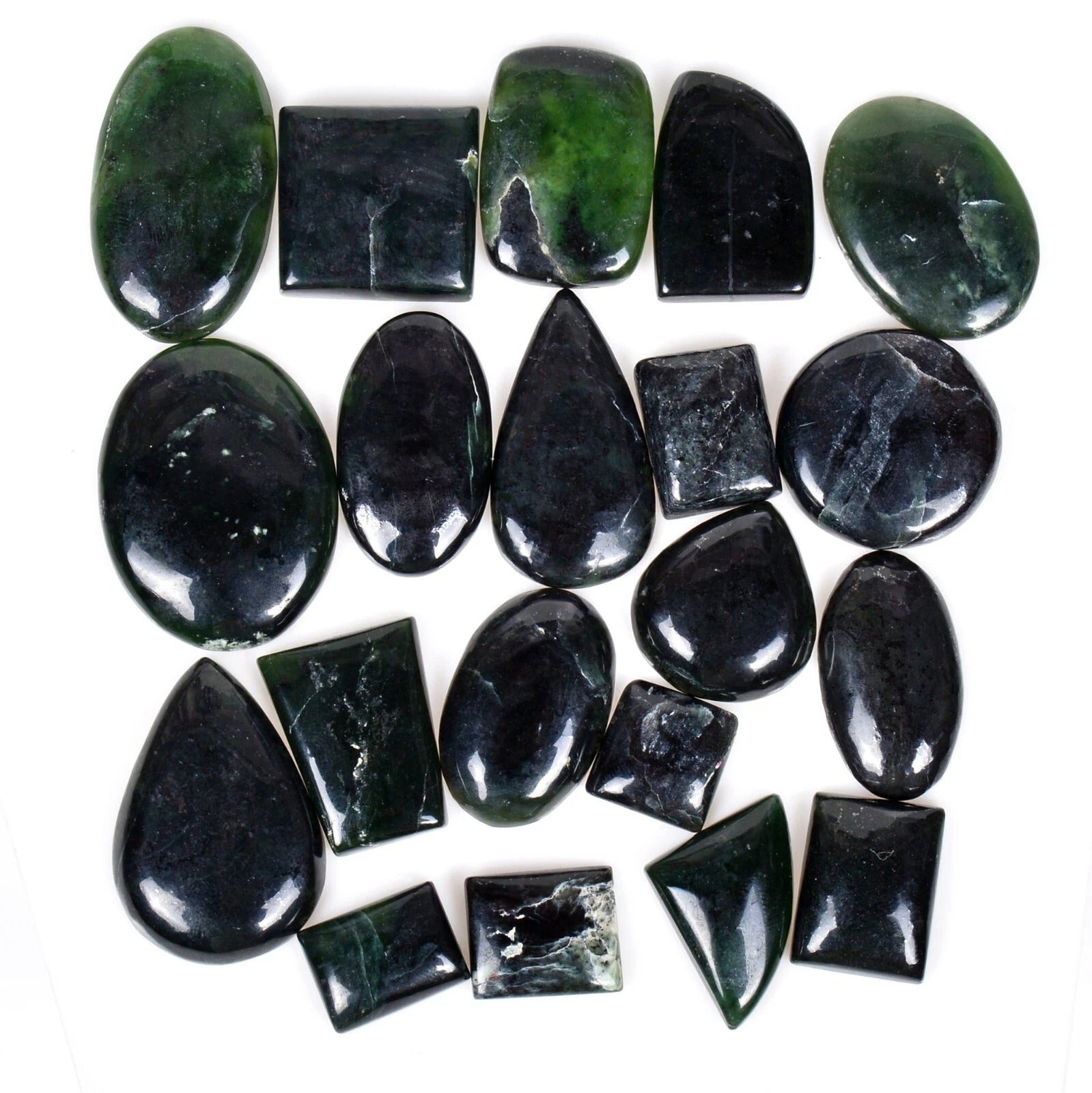 Serpentine Lot, Cabochon, Untreated, Green — 20 Pieces, 14mm to 36mm, 530 Ct