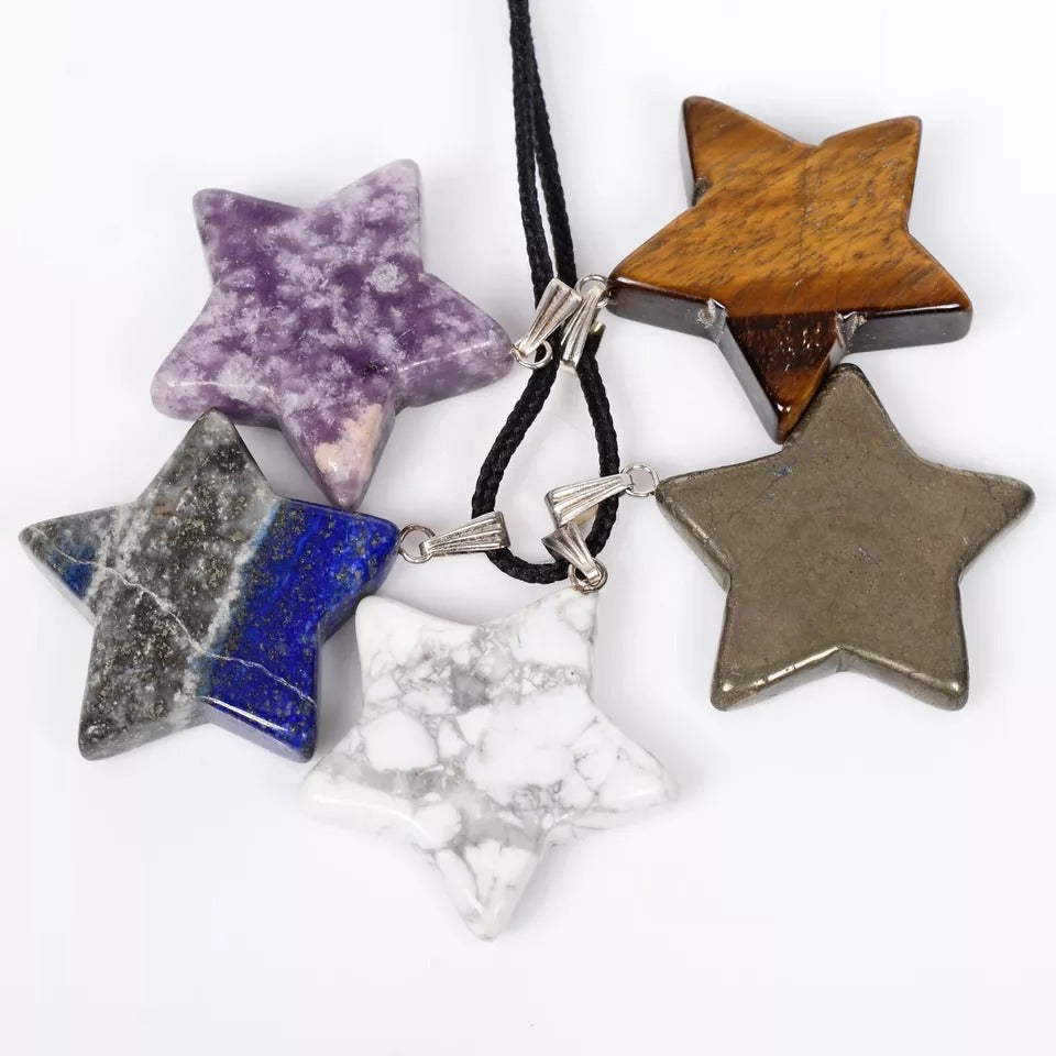 365 Ct/5 Pcs Natural Multi Gems Christmas Stars Crystal Healing Pendants 1.5"